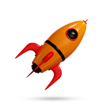 Rocket 3d render isolated on white background