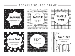 正方形の背景テンプレートセット-手描き