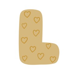 Letter L of English alphabet, doodle style decorated with simple abstract pattern vector illustration, cute funny decorative handwriting abc, handwritten font letters, lettering