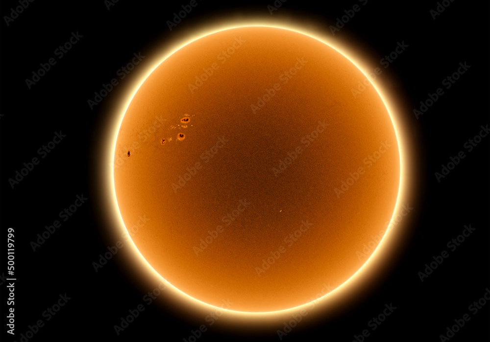 Wall mural sun in dark space with solar spots on the 20th april 2022