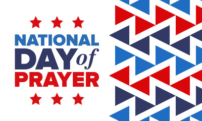 National Day of Prayer in United States. First Thursday of May. Annual day when Americans turn to God in prayer and meditation. Poster, card, banner and background. Vector illustration