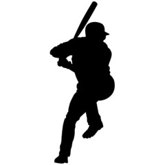 baseball batter player, also known as batsman - batman in motion to hit a pitcher's ball with the bat when teeing off. detailed realistic silhouette