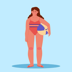 Vacation mood, feminine concept illustration, beautiful women in different situations, on the beach, sitting near the pool, reading books. Flat style vector design