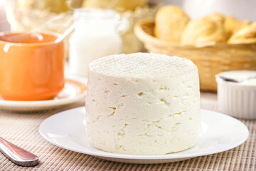 Brazilian cheese made in Minas Gerais, breakfast tradition, called Queijo Minas, homemade, rural food