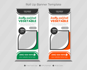 Fast food roll up banner template and restaurant menu design with burger standee roller
