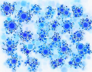 Blue bubbles abstract handpainted background with circles
