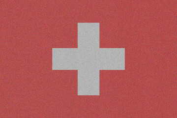 Switzerland  flag. CH national symbol. State government banner of capital  Bern  city. Switzerland  patriotism logo. Nation independence CHE. Flag with art effect of noise and interference. 2D Image