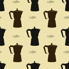 Seamless vector pattern with geyser coffee makers on yellow background. Modern vector design for fabric and paper, surface textures.