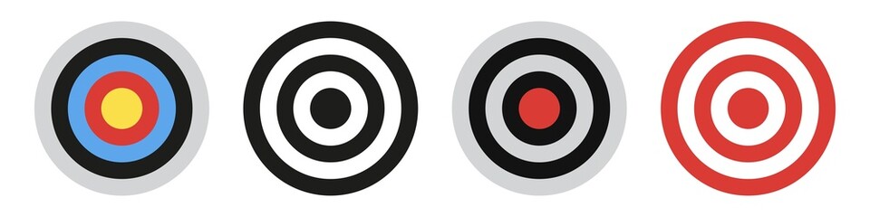 Collection of vector archery targets isolated on white. - obrazy, fototapety, plakaty