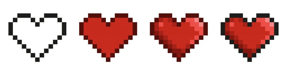 Fototapeta premium Collection of Vector Pixel Heart. Retro 8-bit love symbol. Isolated on white