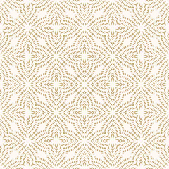 Vector geometric seamless pattern. Golden abstract ethnic texture with floral ornament, grid, lattice. Tribal ethnic motif. Folk style background. Gold and white repeat design for decor, wallpapers