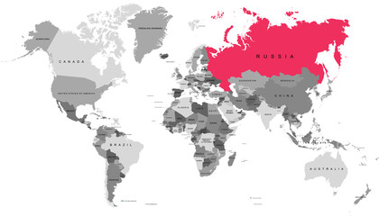 World map. Map of Russia. Russian federation. Color vector modern.	