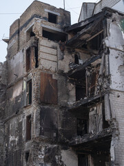 Fototapeta na wymiar Destroyed buildings after the bombing, close-up. War in Ukraine 2022