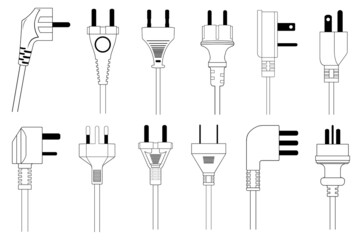 Collection of different plugs isolated on white