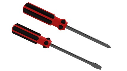 Fototapeta premium 3d illustration. A beautiful view of red screwdriver on a white blackground. Work tool for repair and fix.