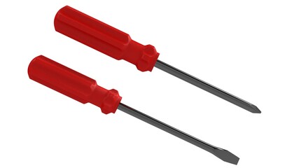 3d illustration. A beautiful view of  red screwdriver on a white blackground. Work tool for repair and fix.