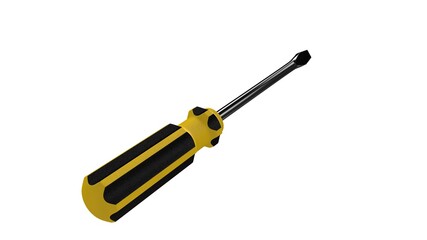 3d illustration. A beautiful view of yellow screwdriver on a white blackground. Work tool for repair and fix.