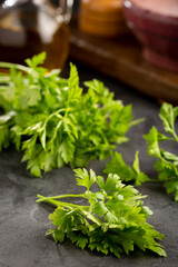 Fresh italian parsley on the table. Green parsley.