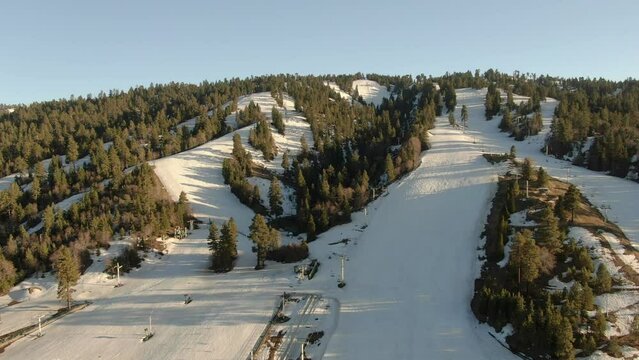 Ski Resort Aerial Shot Big Bear Sunset San Bernardino Mountains Back California USA