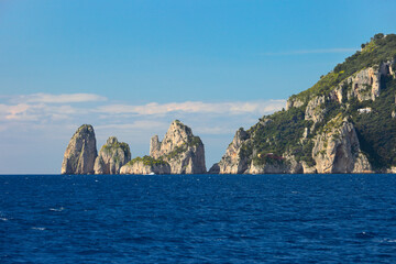 Capri view of famous Faraglioni stacks, Italy
