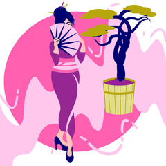 Obraz na płótnie Canvas Vector illustration of a girl with a fan