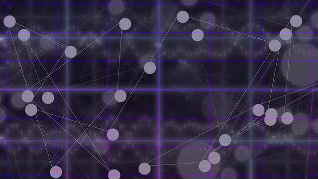Abstract glitch art connecting dots pattern motion graphic background.