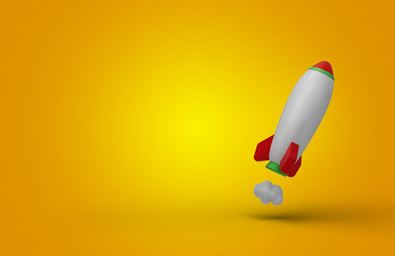 White rocket on yellow background