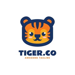 Vector Logo Illustration Tiger Simple Mascot Style