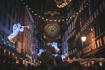 Strasbourg christmas market, cathedral - obrazy, fototapety, plakaty