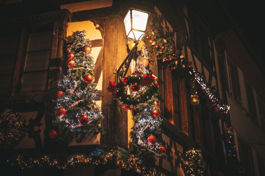 Christmas Tree With Lights In Strasbourg Market