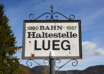 St. Gilgen, Salzkammergut, Lueg, Bahnhaltestelle, historisches Schild