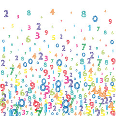 Falling colorful orderly numbers. Math study concept with flying digits. Neat back to school mathematics banner on white background. Falling numbers vector illustration.