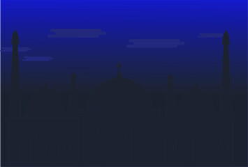 silhouette of mosque in the night. Mosque icon vector Illustration design template. vector illustration for use in banners, web, posters and e-business