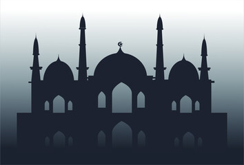 Mosque icon vector Illustration design template. vector illustration for use in banners, web, posters and e-business. blue mosque silhouette