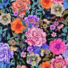 Behang Elegant colorful seamless pattern with botanical floral design illustration. © floralpro