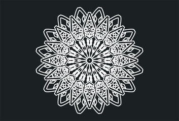 Premium Silver Luxury Mandala Vector Art Pattern Design. vector . Mandala snowflake on black  background