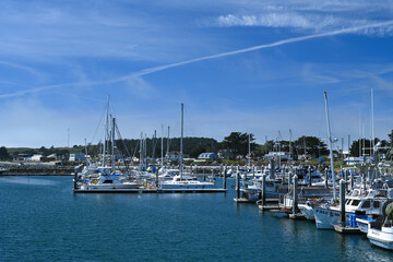 Boats docked in Half Moon Bay, California.