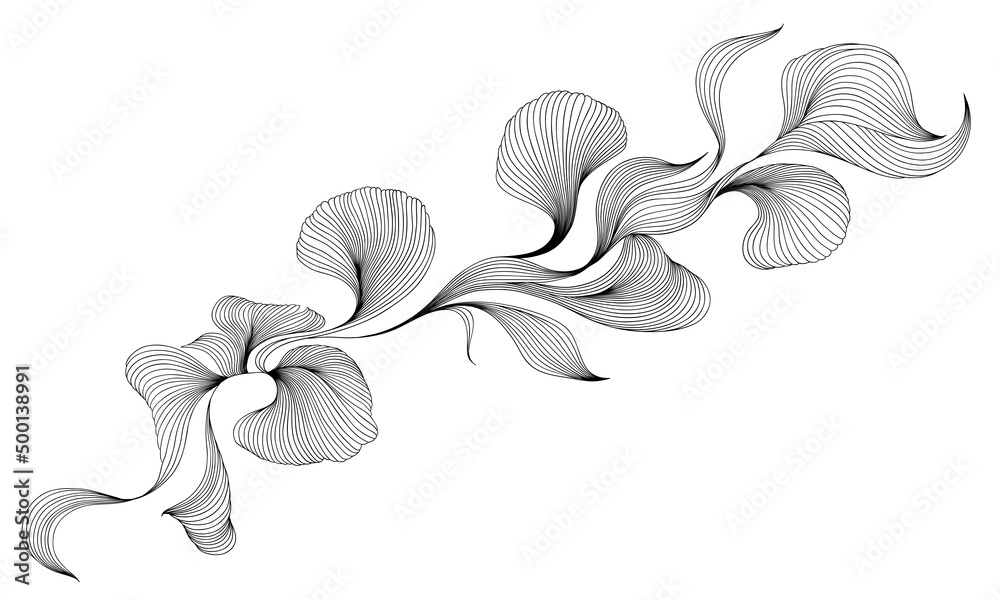 Wall mural elegant abstract background with dynamic linear waves. vector hand drawn illustration in minimalisti