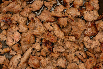Close up macro shot of fried sausage