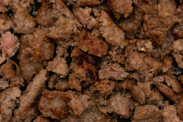 Close up macro shot of fried sausage