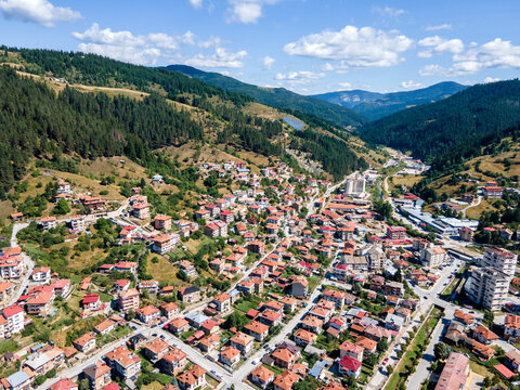 Aerial view of the famous Bulgarian ski resort Chepelare, Bulgaria