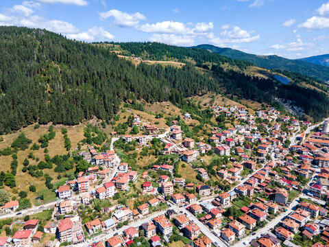 Aerial view of the famous Bulgarian ski resort Chepelare, Bulgaria