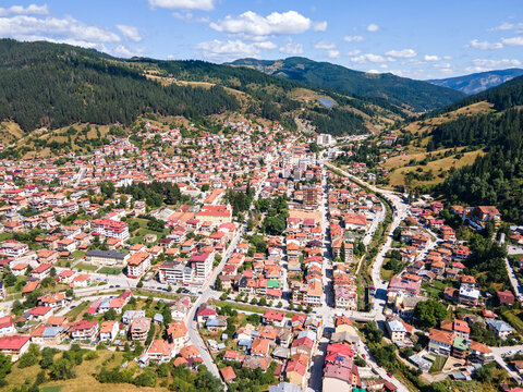 Aerial view of the famous Bulgarian ski resort Chepelare, Bulgaria