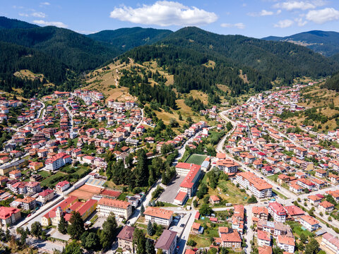 Aerial view of the famous Bulgarian ski resort Chepelare, Bulgaria