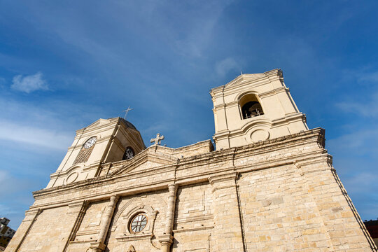 Huancayo, Junin, Peru: Facade of the Cathedral church of Huancayo with blue sky
