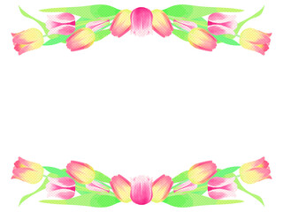 ピンクのチューリップのイラスト、フレーム、手描き
