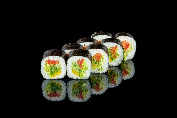 vegetarian roll on black with reflection