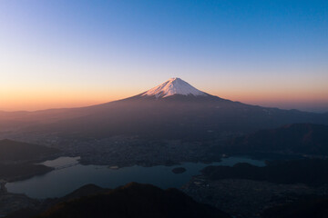 富士山　朝焼け　新道峠　河口湖　朝日