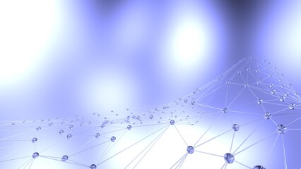 Fototapeta premium Clear glass atom structure on soft purple background. Concept of biological science, network technology and human strategy. 3D CG. 3D high quality rendering. 3D illustration.