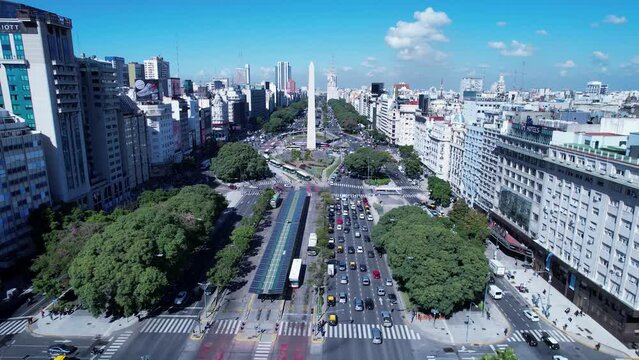 Buenos Aires Argentina. Panorama landscape of tourism landmark downtown of capital of Argentina. Tourism landmark. Outdoors downtown city. Urban scenery of Buenos Aires cIty.